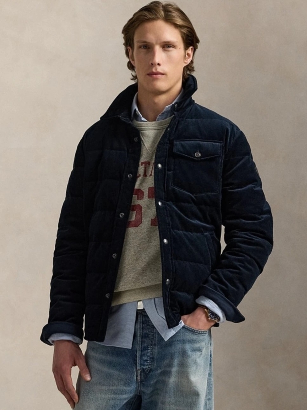 Polo Ralph Lauren Mens XL Quilted Curdoruy Jacket Cotton Navy Leather Pony NWT